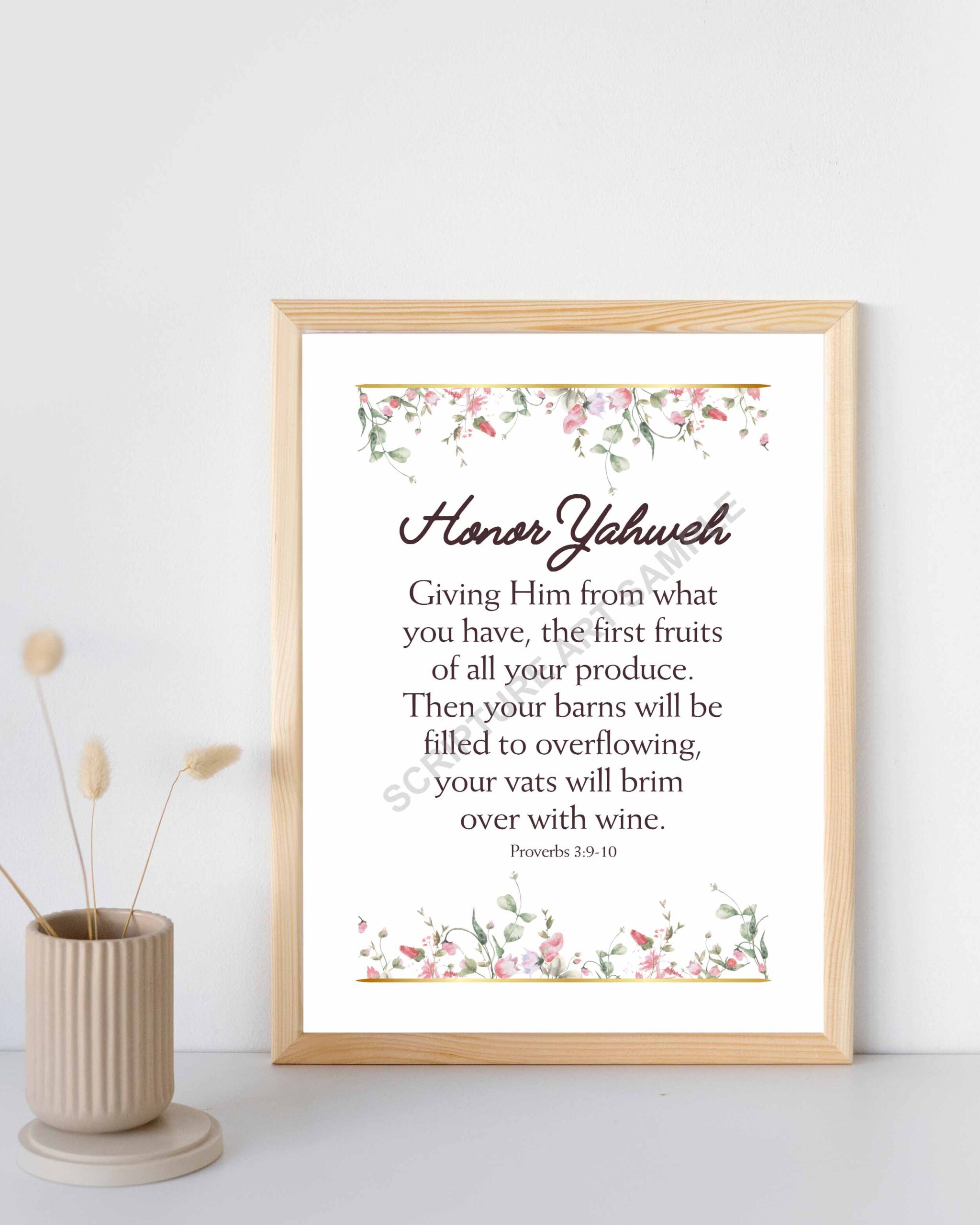 Proverbs 3:9-10 Honor Yahweh Printable Wall Art